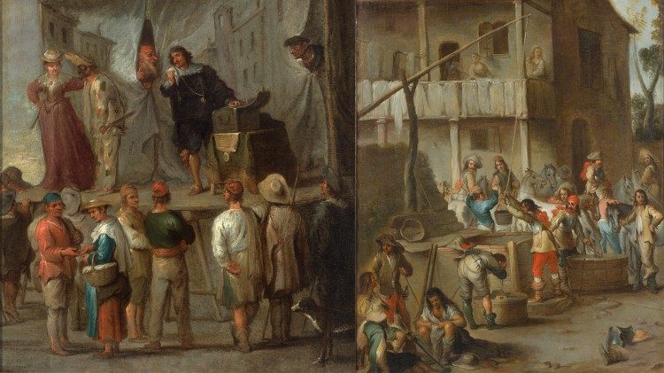 CORNELIS DE WAEL (Anversa 1592 – Roma 1667) Spettacolo di comici Olio su tela, 58 x 45 cm Genova, Collezione privata 