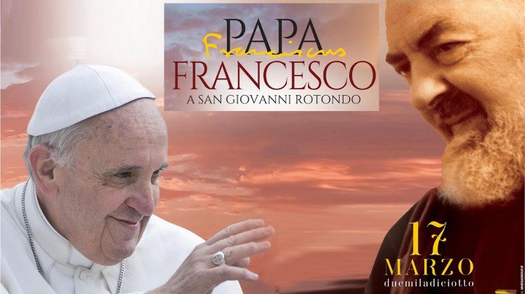 Poster about Pope Francis' visit to Padre Pio's birthplace and shrine