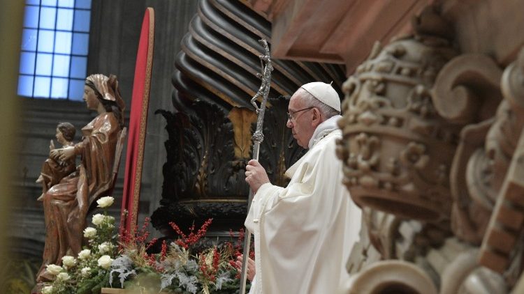 Pope Francis celebrating Mass on New Year's Day, 2018, in Rome's St. Peter's Basilica