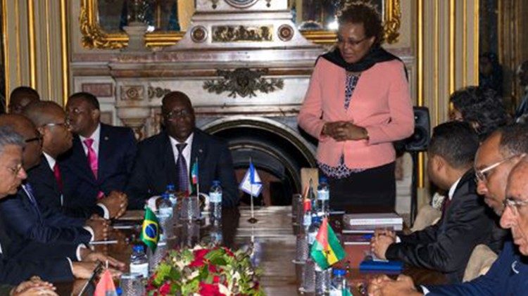 Simeon Angue, Ministro dos Negocios Estrangeiros e Cooperaçao da Guiné-Equatorial na sede da CPLP, no início da sua 1ª visita oficial a Portugal