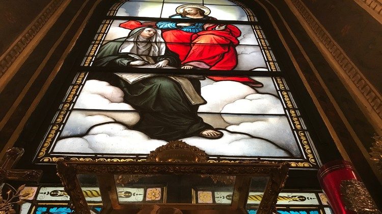 Vetrata Gesù e Santa Brigida. Piazza Farnese, Roma