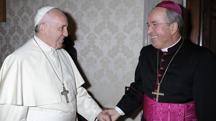 Pope Francis greets Archbishop Ivan Jurkovic, Holy See's Permanent Observer to the UN