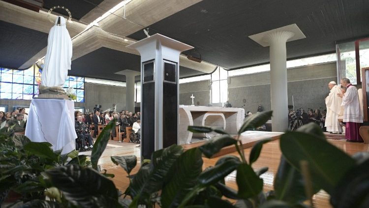 Pope Francis celebrates Mass at the parish of Saint Paul of the Cross, in the Corviale neighbourhood of Rome.