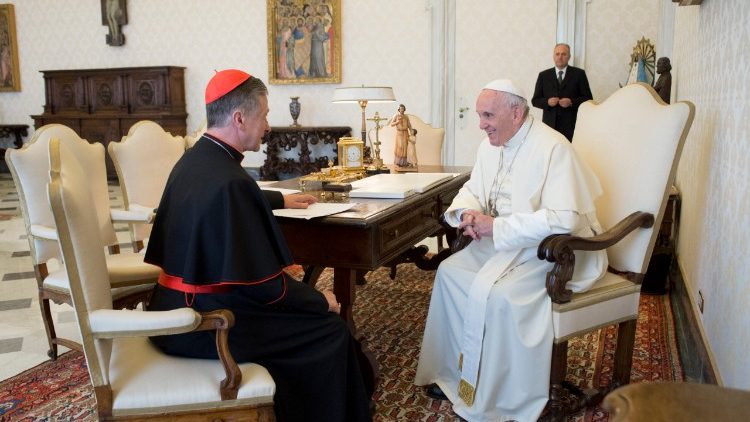 Pope Francis meeting with Cardinal Blase Cupich (file photo) 