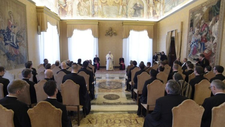 Pope Francis addresses seminarians and staff of the Venerable English College, affectionately known as the VEC