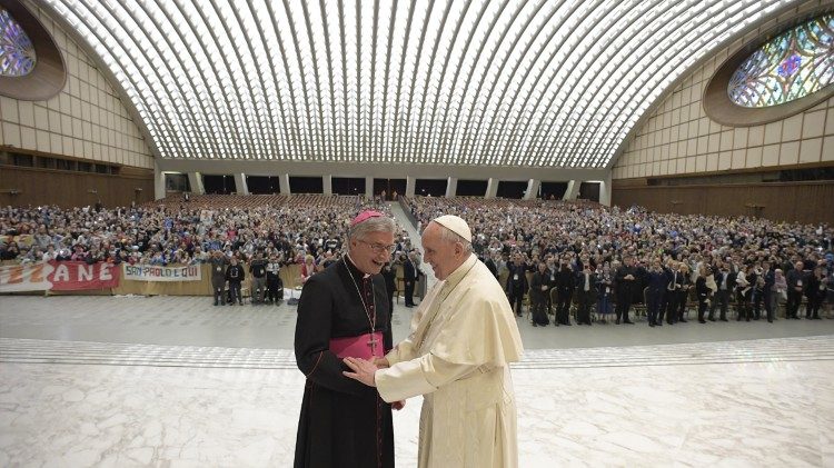 Pope meeting Italian children from Brescia in the Vatican on April 7, 2018.