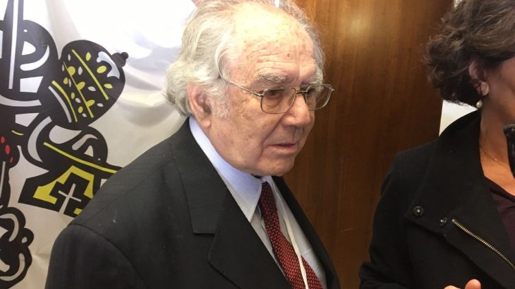 Mr. Perez Esquivel attends a Vatican conference on nuclear weapons in November 2017