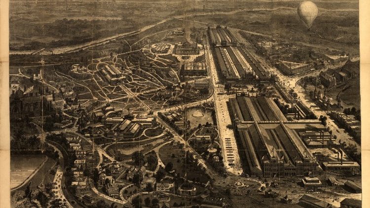 Philadelphia 1876 Veduta a volo d’uccello della Centennial International Exhibition, incisione (Foto: Musei Vaticani)