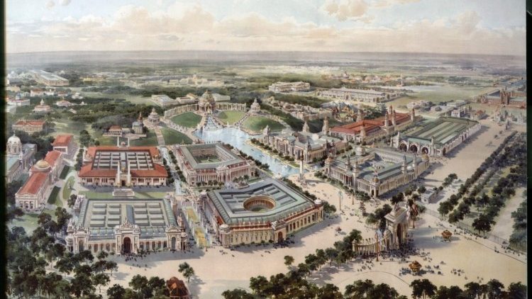 St. Louis 1904 Veduta a volo d’uccello della Louisiana Purchase Exposition, incisione (Foto: Musei Vaticani)