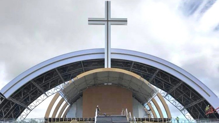 Image of stage at Phoenix Park where Pope Francis will celebrate Mass