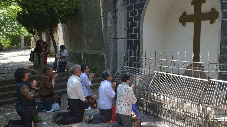 Catholics praying at the Basilica of Our Lady of Sheshan in Shanghai