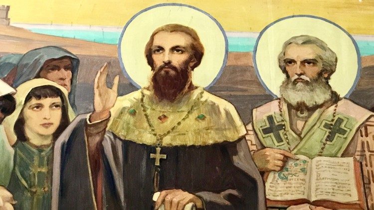 Saints Cyrille et Méthode, fêtés le 14 février par l'Église catholique, le 11 mai par l'Église orthodoxe. 