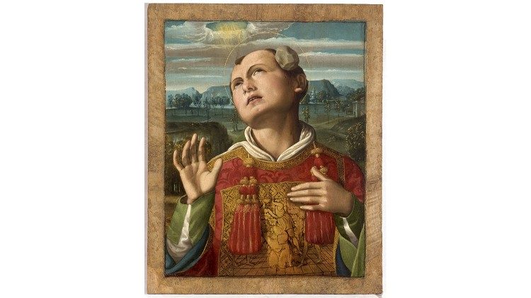 "Luca Signorelli, Santo Stefano lapidato, 1500-1510, olio su tavola, cm 51x41 – Collezione Fondazione Cassa di Risparmio di Perugia  Fondazione Cassa di Risparmio di Perugia"
