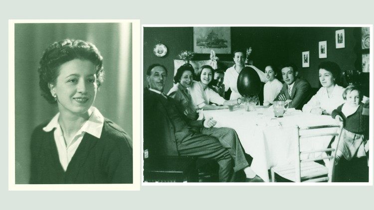 À gauche, Benedetta Bianchi Porro à l'âge de 20 ans; à droite, au cours d'un repas familial à Pâques.