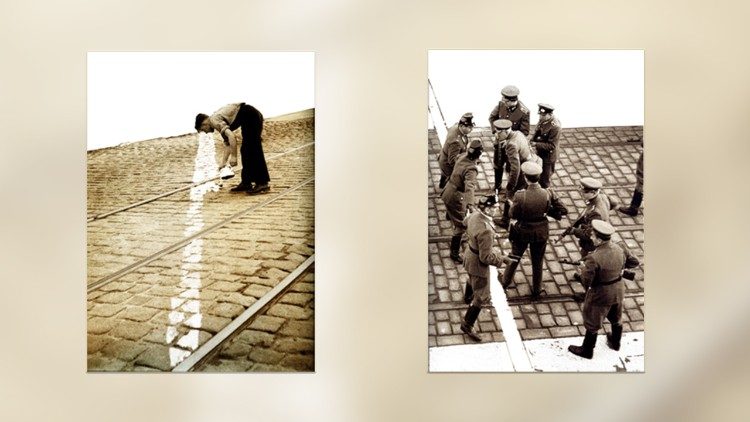 1961: operai e militari della RDT, la Repubblica Democratica Tedesca, tracciano la linea di confine sulla quale verrà innalzato il Muro di Berlino