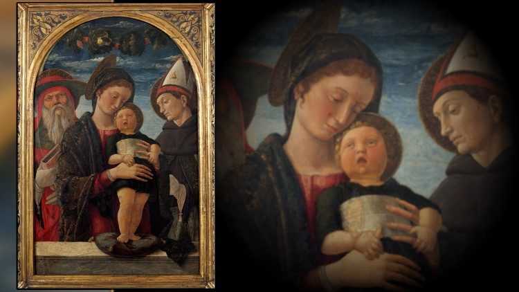  Andrea Mantegna, Madonna col Bambino e Santi Gerolamo e Ludovico di Tolosa, particolare