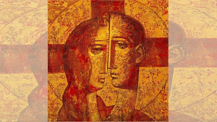 Ikona spotkań małżeńskich "Trwajcie w miłości mojej", którą Irena i Jerzy Grzybowscy wręczyli Papieżowi