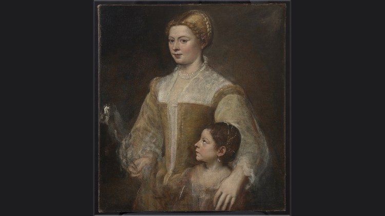 Tiziano Vecellio, Ritratto di dama con la figlia, 1550 ca., olio su tela,  Collezione privata 