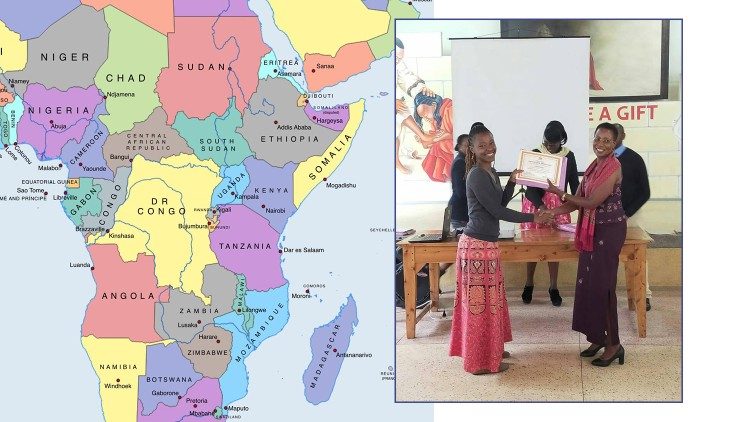 Irene Whamiti, right, during a ceremony