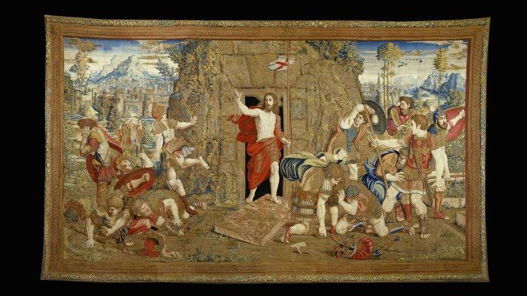 Manifattura Fiamminga, Brussels; cartoon: Raphael’s School, Resurrection, Tapestry: Scuola Nuova series, wool, silk and silver and gold, 1524-31, Vatican Museum, Vatican Apostolic Palace, Gallery of Tapestries © Musei Vaticani