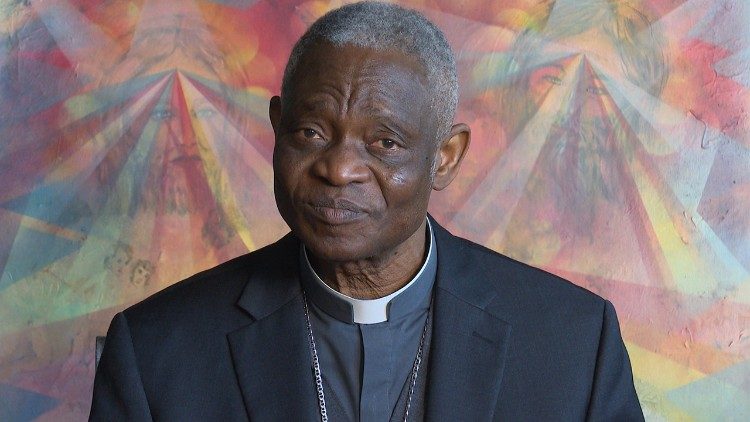Kardinal Peter Appiah Turkson, prefekt för påvliga avdelningen för integrerad mänsklig utveckling, presenterade 25 maj 2021 7-årsprojektet Laudato si' Action Platform i Vatikanens pressrum. 