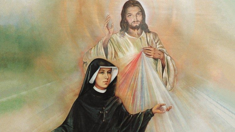 Sainte Faustine et Jésus tel qu'il est apparu à la religieuse