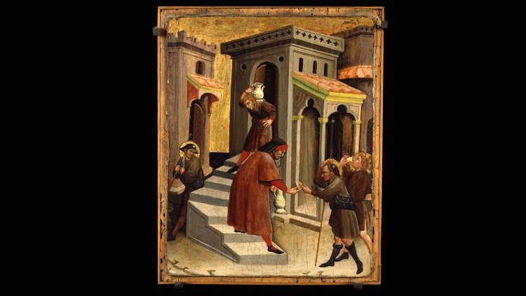 Olivuccio di Ciccarello, Opere di Misericordia: dar da bere agli assetati e ospitare i pellegrini. Musei vaticani, Pinacoteca Vaticana ©Musei Vaticani