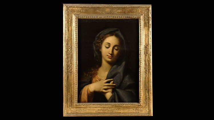 Círculo de Sebastiano Conca (1680-1764), Madonna, atribuida anteriormente a Polidoro da Lanciano. Óleo sobre tela, con marco tallado y dorado. Pinacoteca, Museos Vaticanos.