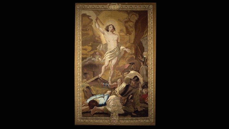 Resurrección de Cristo (1783-1784). Tapiz en lana, seda e hilo de plata dorado, de la serie Vida de Cristo. Palacios Apostólicos Vaticanos. Manufactura: San Michele; tema: Van Dyck (1599-1641); cartón: Pier Paolo Panci; tapicero: Giuseppe Folli. ©Musei Vaticani