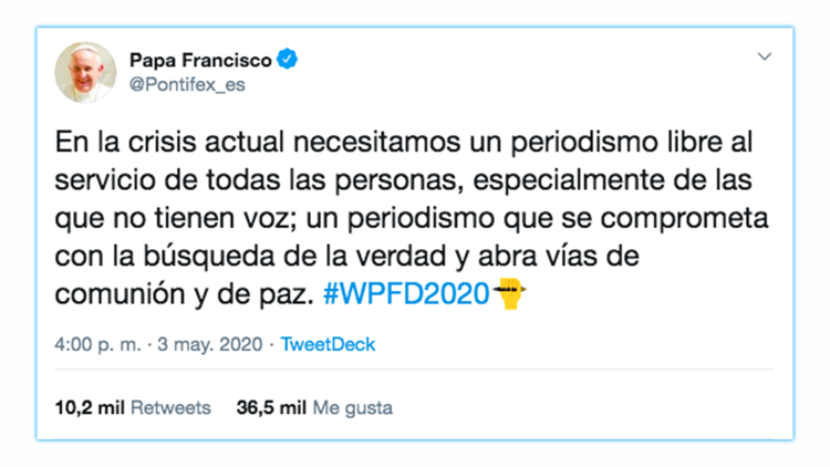 Tweet del Papa Francisco en @Pontifex