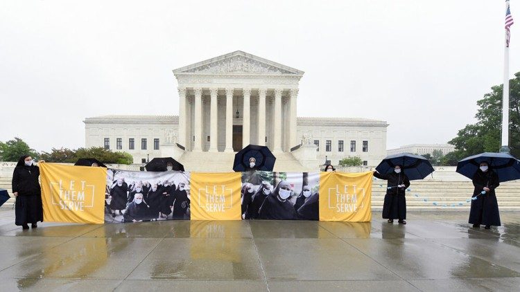 Little Sisters of the Poor stand outside the U.S. Supreme Court, 6 May