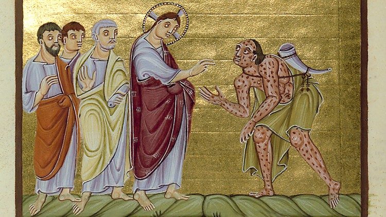 Jesus bei der Heilung eines Leprakranken