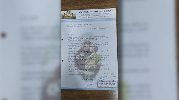 O documento, traduzido ao português, proveniente da Itália