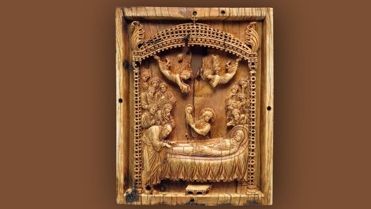 Koimesis, marfil bizantino, Museo Metropolitano de Nueva York (Siglo X)