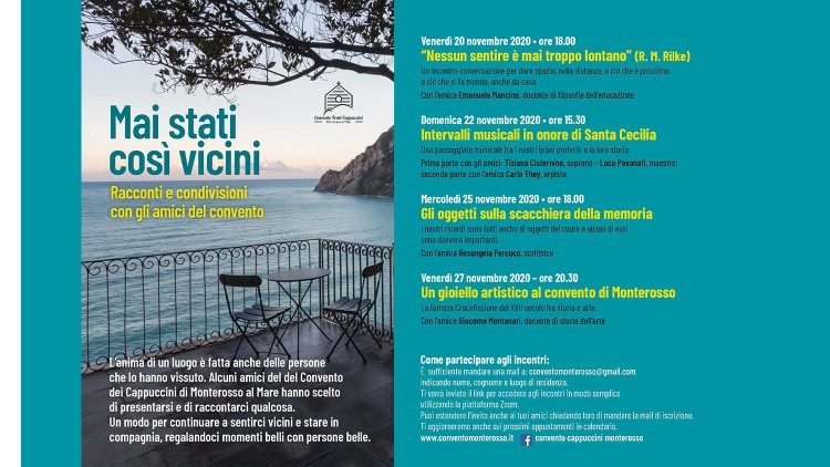 Il calendario degli incontri online al Convento di Monterosso