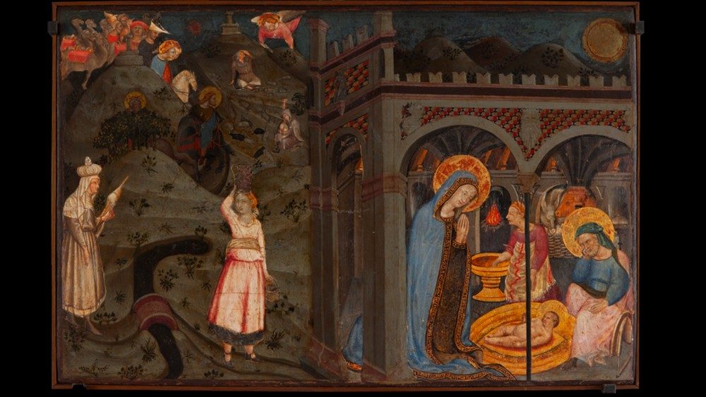 Scuola Marchigiana, Natività e viaggio dei Re Magi, Scomparto di predella, tempera e oro su tavola; 1450 ca.; Pinacoteca Vaticana © Musei Vaticani