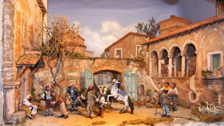 Museo del Presepio di Roma – “Adorazione dei Magi” in ambiente romano – Scenografia di Antonio Pigozzi, statue di Alberto Finizio.