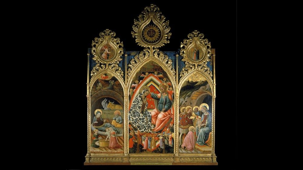 Bartolomeo di Tommaso conhecido como Bartolomeo de Foligno (1400 c  ante 1454); Tríptico Coroação da Virgem, Natividade e Adoração dos Magos (conhecido como 'Tríptico Rospigliosi'); têmpera sobre madeira; 1445 c.; Pinacoteca Vaticana © Musei Vaticani