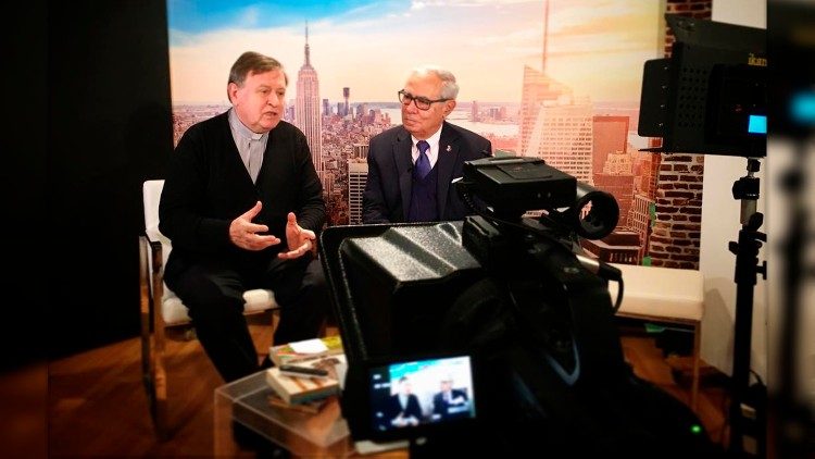 Fr Walter Tonelotto being interviewed by Nick Signorello