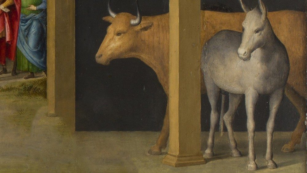 Giovanni di Pietro conhecido como "lo Spagna". Natividade e chegada dos Magos, 1507-1508, óleo sobre madeira, moldura dourada; Pinacoteca Vaticana © Musei Vaticani