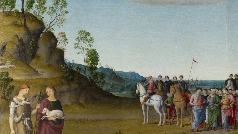 Giovanni di Pietro conhecido como "lo Spagna". Natividade e chegada dos Magos, 1507-1508, óleo sobre madeira, moldura dourada; Pinacoteca Vaticana © Musei Vaticani