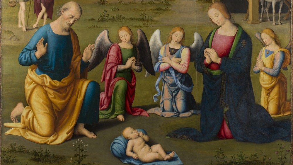 Giovanni di Pietro conhecido como "lo Spagna". Natividade e chegada dos Magos, 1507-1508, óleo sobre madeira, moldura dourada; Pinacoteca Vaticana © Musei Vaticani