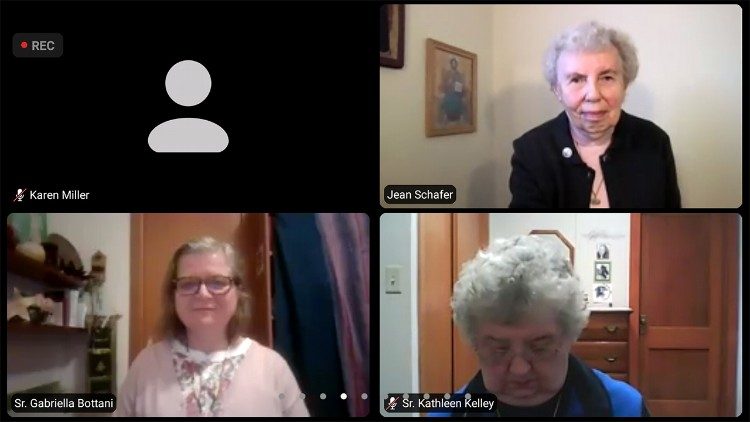 Sr Gabriella Bottani (bottom left) and Sr Jean Schafer (upper right) during the webinar