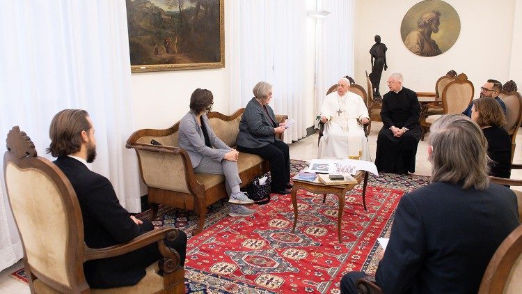 Pope Francis with the delegation from Catholic News Service