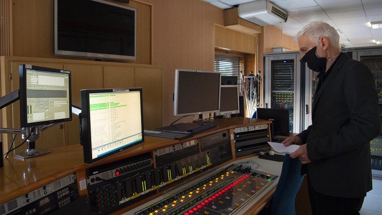 A Vatican Radio sound engineer at work in the Pius Palace