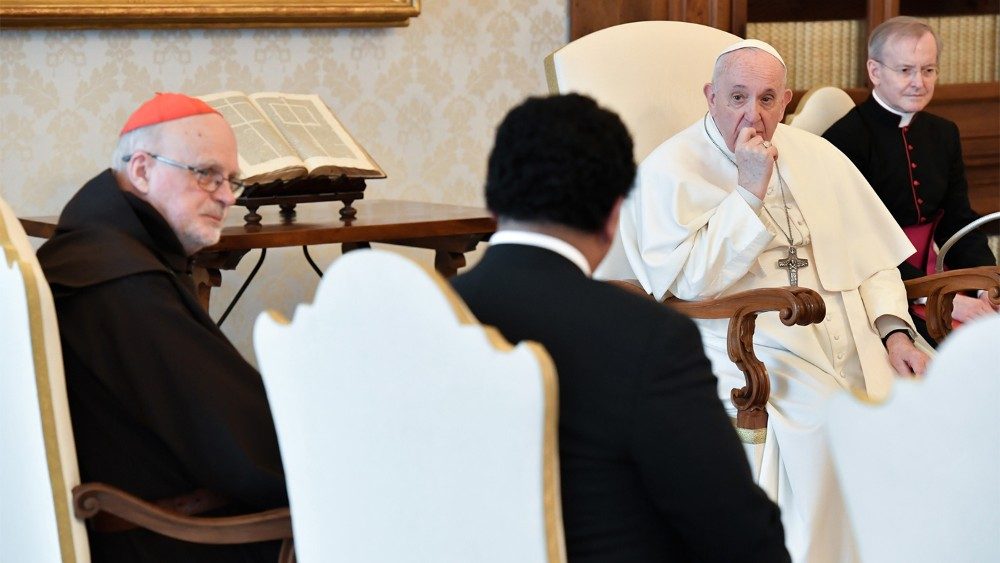 Påven Franciskus tog 12 februari emot kardinal Anders Arborelius tillsammans med ledningen för European Institute for International Studies (EIIS).