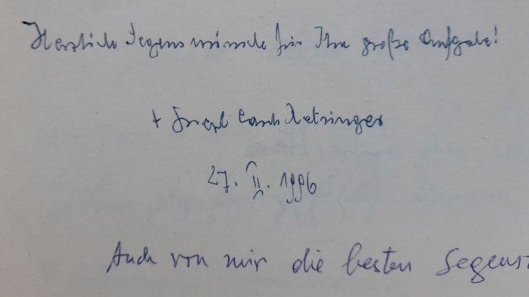 Eintrag von Kardinal Ratzinger in unserem Gästebuch