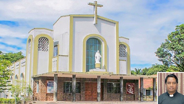 Dibrugarh cathedral with Bishop Albert Hemrom (inset). 