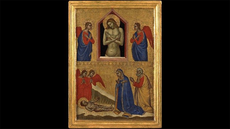 Francescuccio di Cecco, called "Francescuccio Ghissi", The Dead Christ and the Angels; Adoration of the Child Jesus, tempera and gilding on poplar, c.1360, Vatican Art Gallery © Musei Vaticani