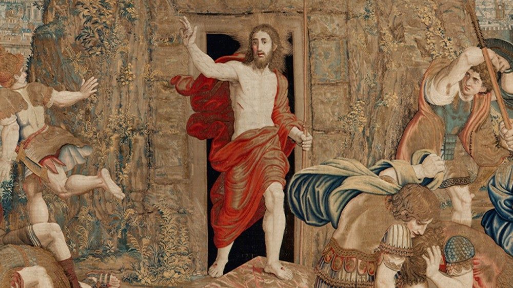 Manufatura flamenga, Bruxelas, ateliê de Pieter van Aelst (m. Bruxelas 1532); desenho da escola de Raffaello Sanzio (Urbino 1483 - Roma 1520), A Ressurreição, tapeçaria, 1525 – 1531, © Musei Vaticani